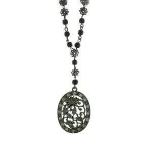 Black Diamond Color Crystal Flower Pendant Necklace with 16 Chain + 3 Extender