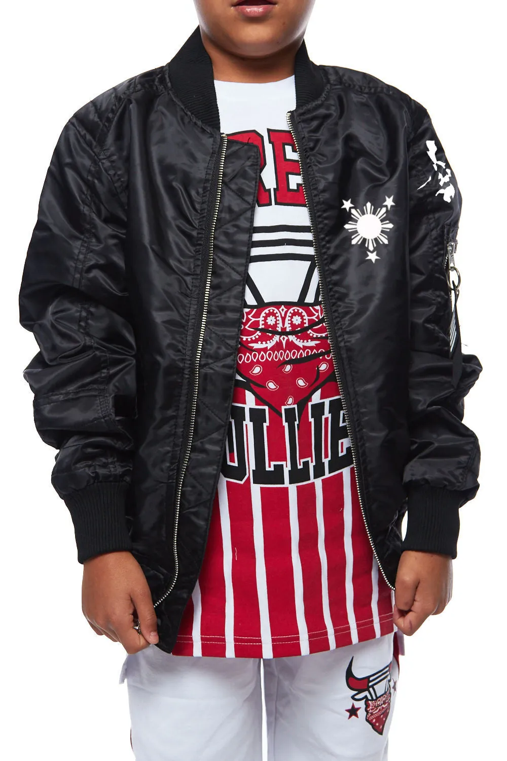 Kids Bomber Jackets with 3 Stars and Sun Design