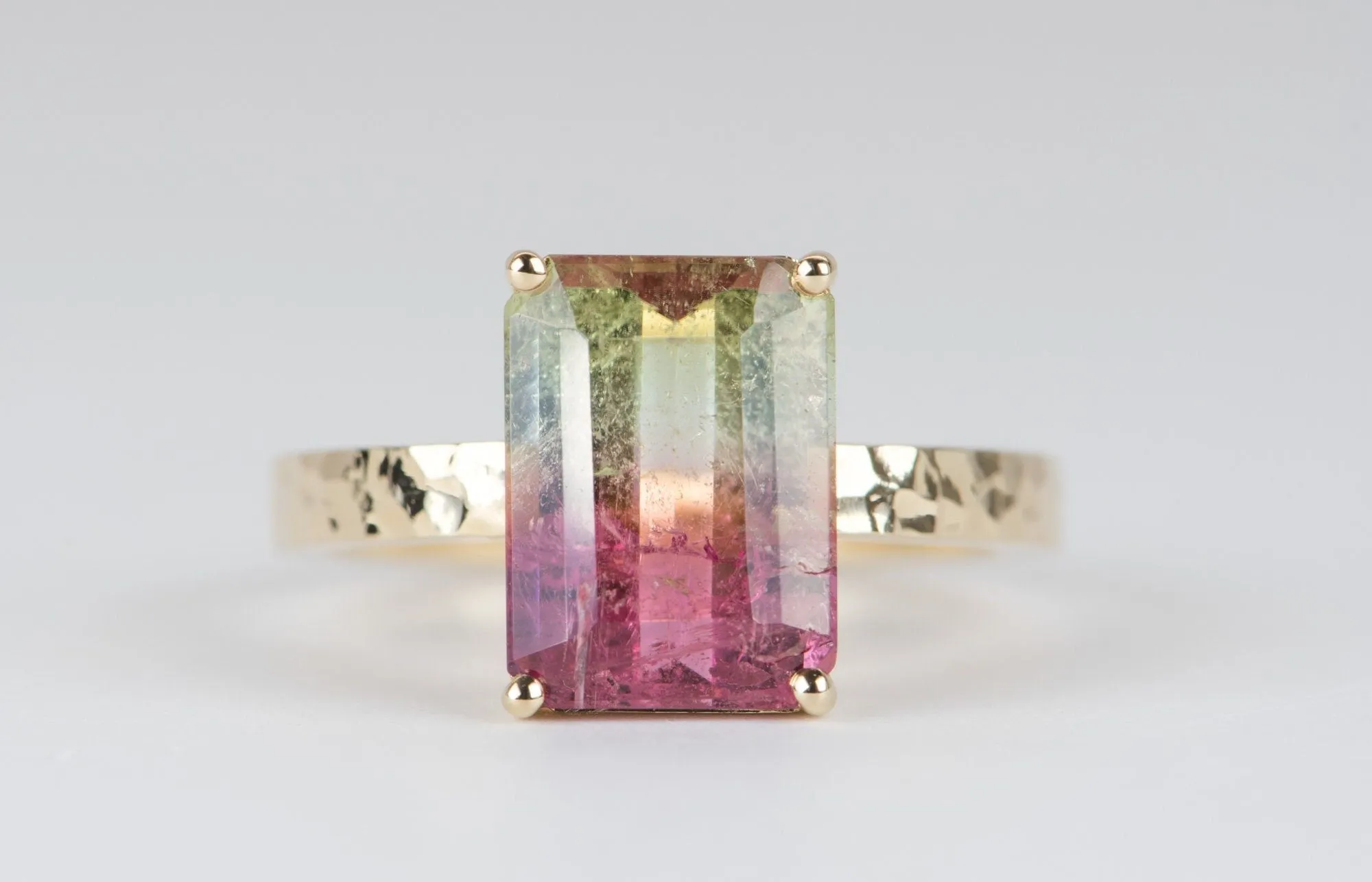 Bi-Color Watermelon Tourmaline Gold Ring