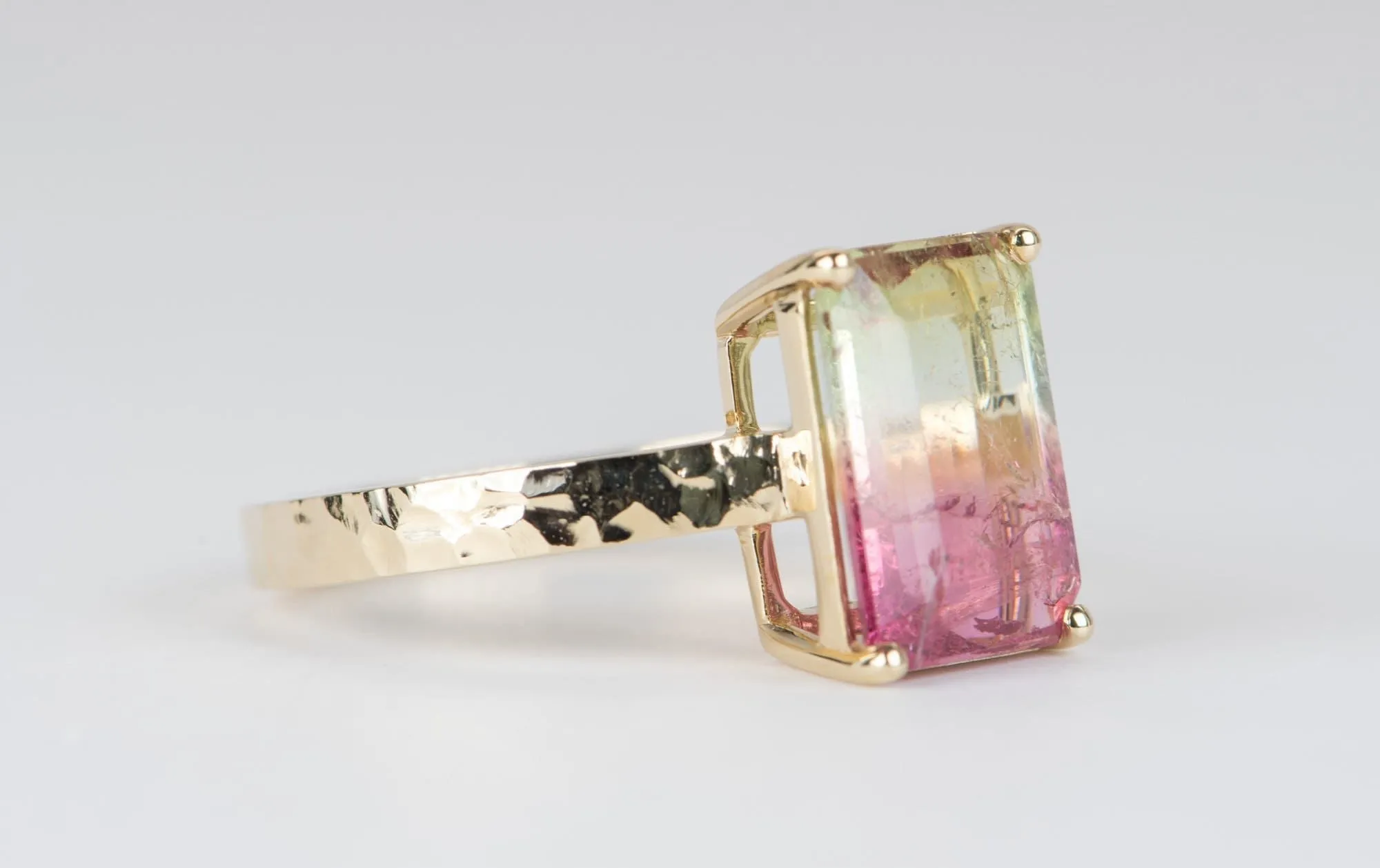 Bi-Color Watermelon Tourmaline Gold Ring