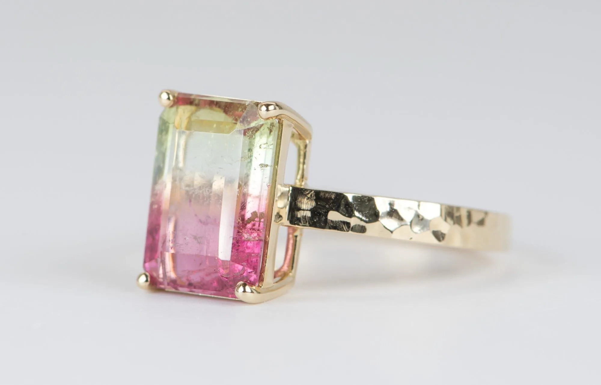 Bi-Color Watermelon Tourmaline Gold Ring