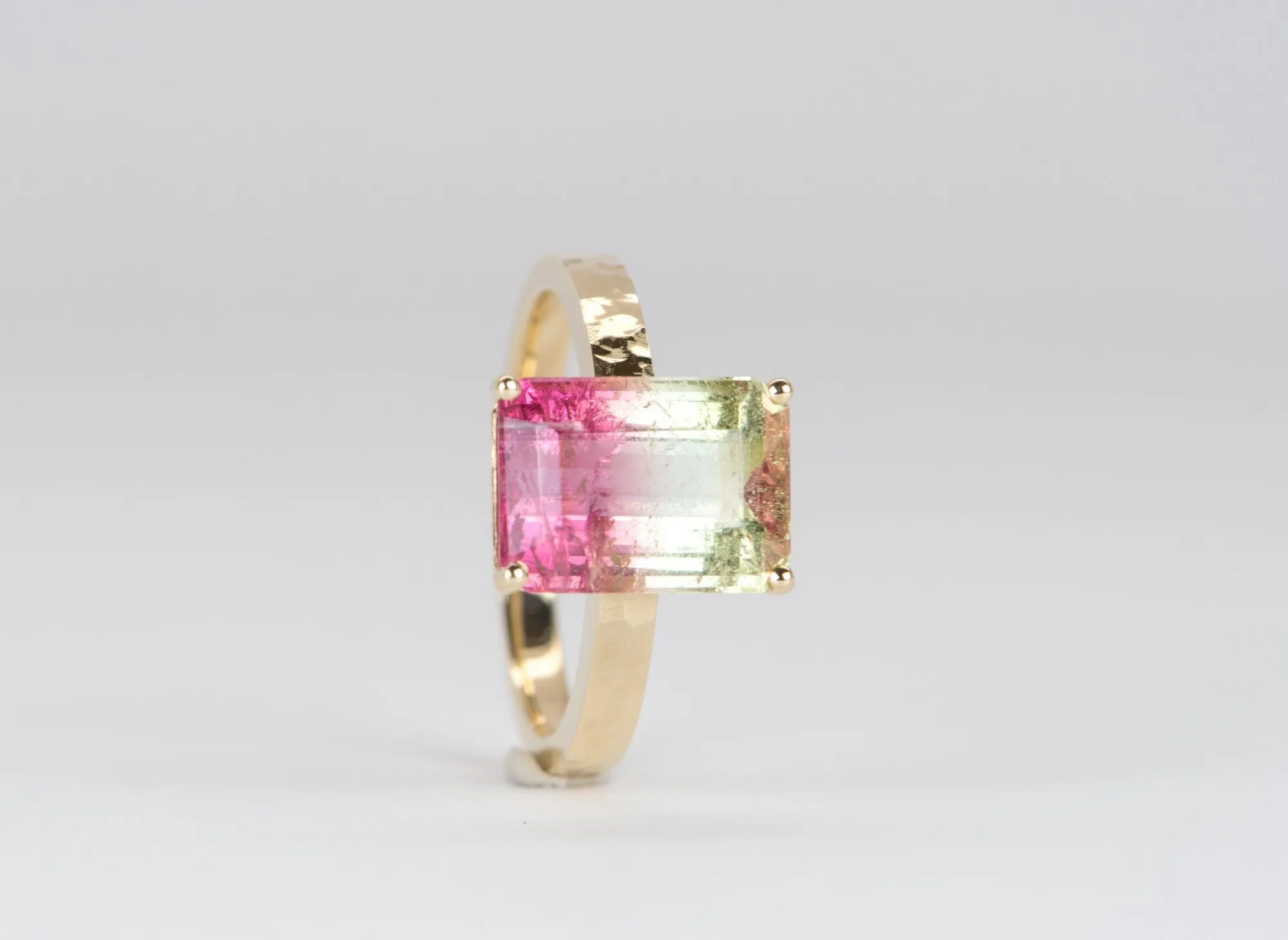 Bi-Color Watermelon Tourmaline Gold Ring