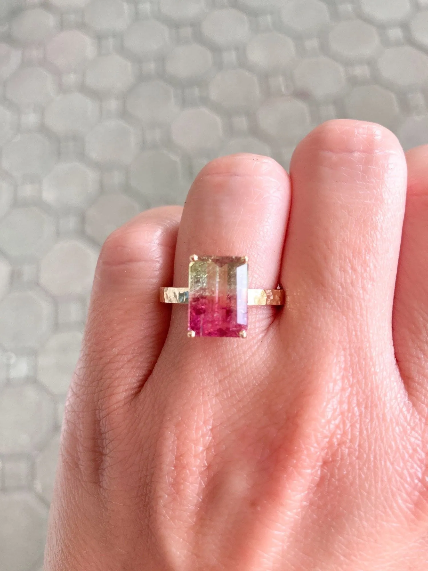 Bi-Color Watermelon Tourmaline Gold Ring