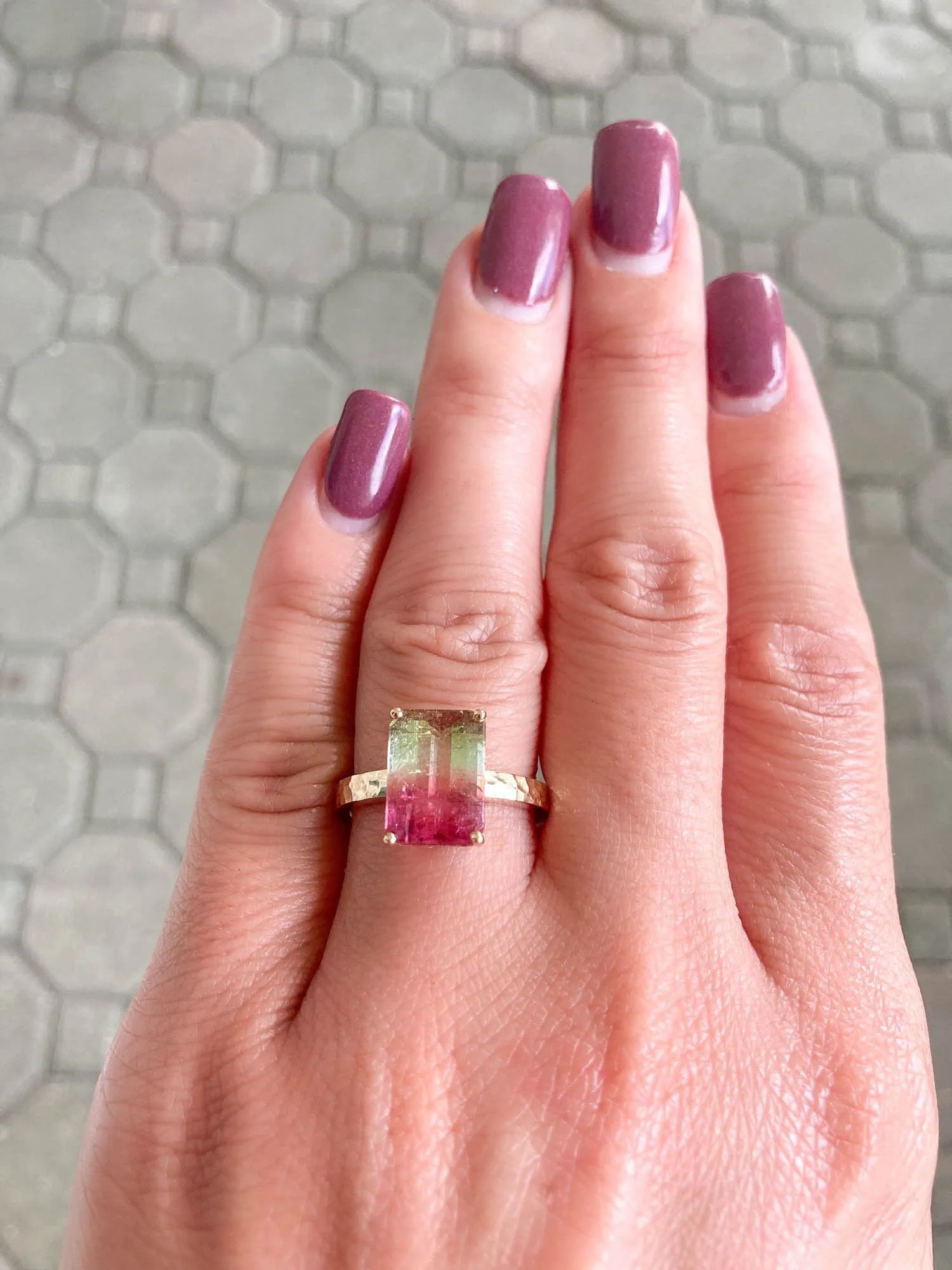 Bi-Color Watermelon Tourmaline Gold Ring