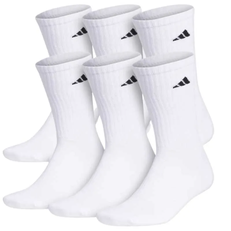 Adidas Athletic Cushioned 6-Pack Crew Socks in White and Black for Men