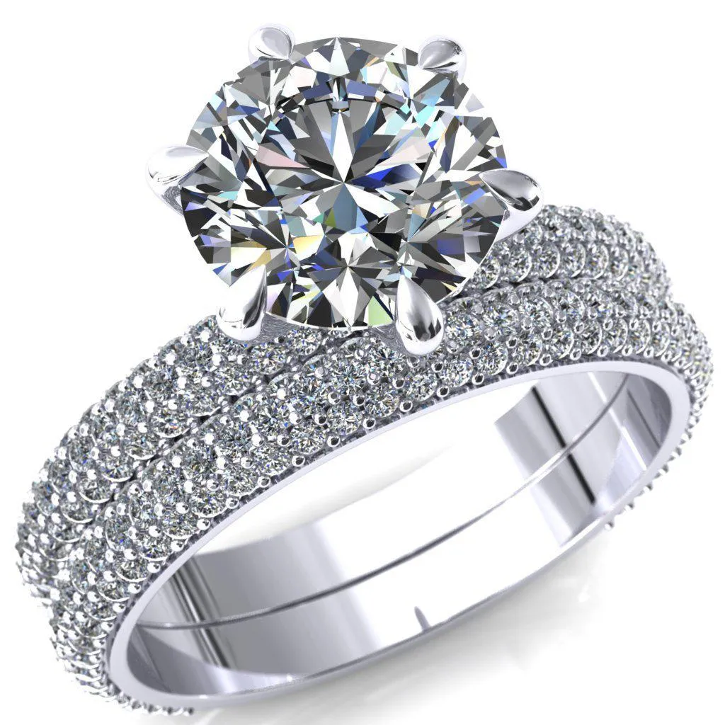 Engagement Ring with Round Lab-Grown Diamond Center Stone and 6 Claw Prong Diamond Accents