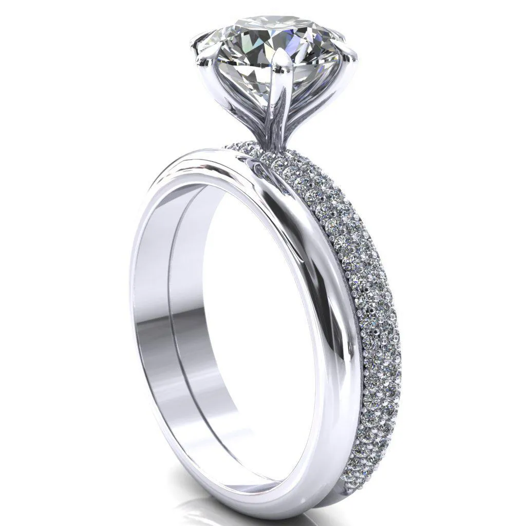 Engagement Ring with Round Lab-Grown Diamond Center Stone and 6 Claw Prong Diamond Accents