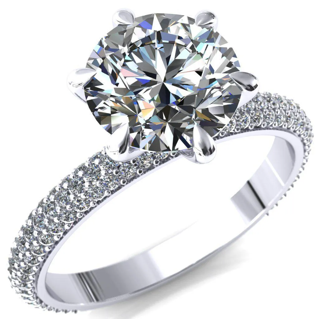 Engagement Ring with Round Lab-Grown Diamond Center Stone and 6 Claw Prong Diamond Accents