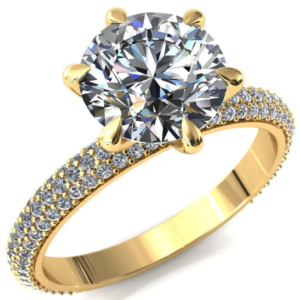 Engagement Ring with Round Lab-Grown Diamond Center Stone and 6 Claw Prong Diamond Accents