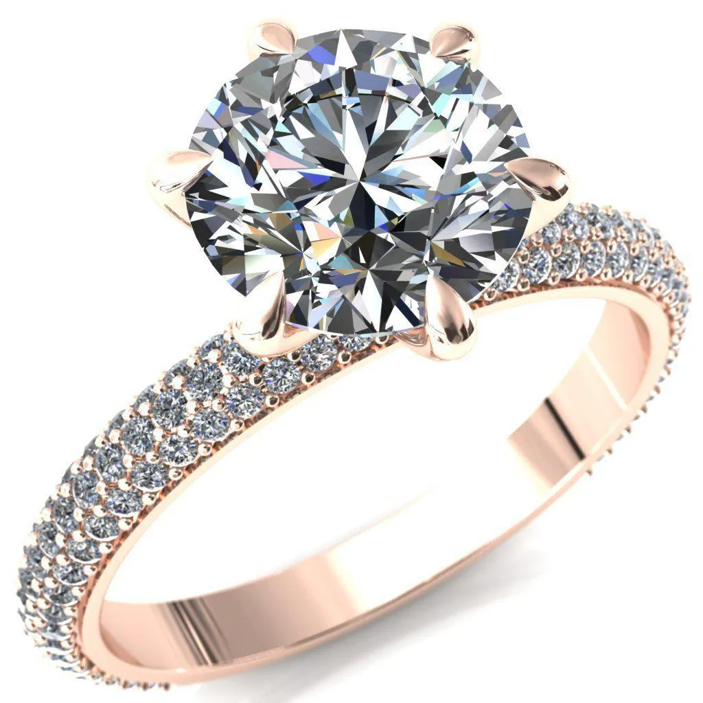 Engagement Ring with Round Lab-Grown Diamond Center Stone and 6 Claw Prong Diamond Accents