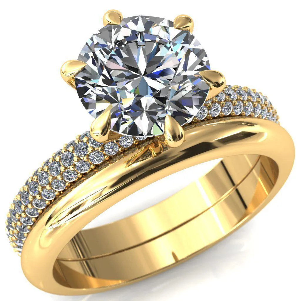 Engagement Ring with Round Lab-Grown Diamond Center Stone and 6 Claw Prong Diamond Accents