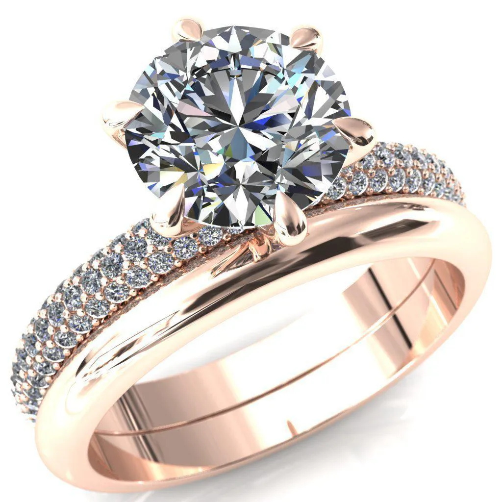 Engagement Ring with Round Lab-Grown Diamond Center Stone and 6 Claw Prong Diamond Accents