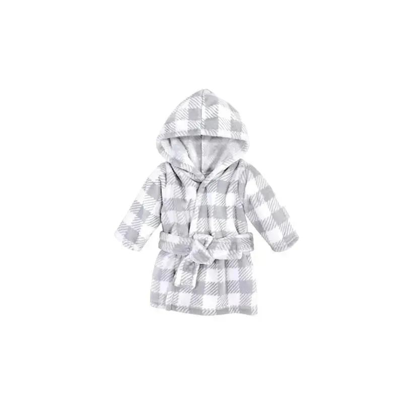 Baby Vision Gray Plaid Plush Bathrobes for 0-9M