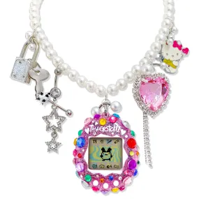 Bedazzled Pink Glitter Tamagotchi Necklace Charm