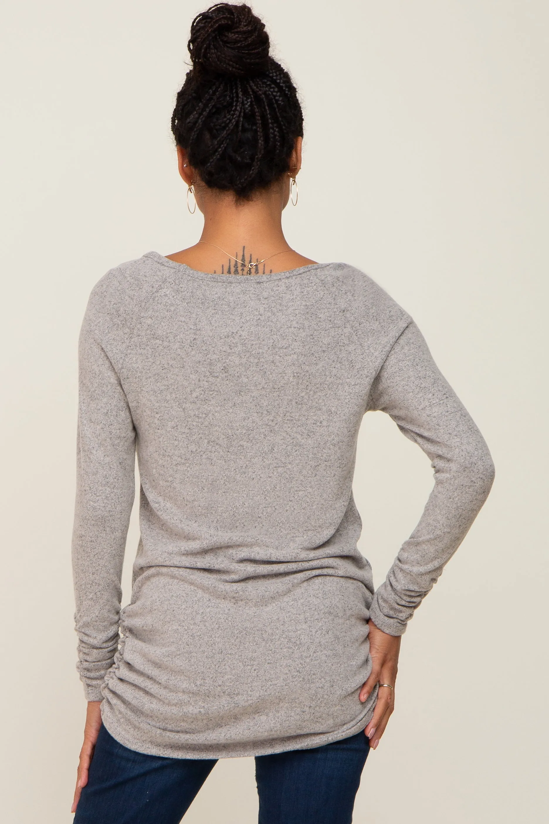 Ruched Top Beige Brushed Knit