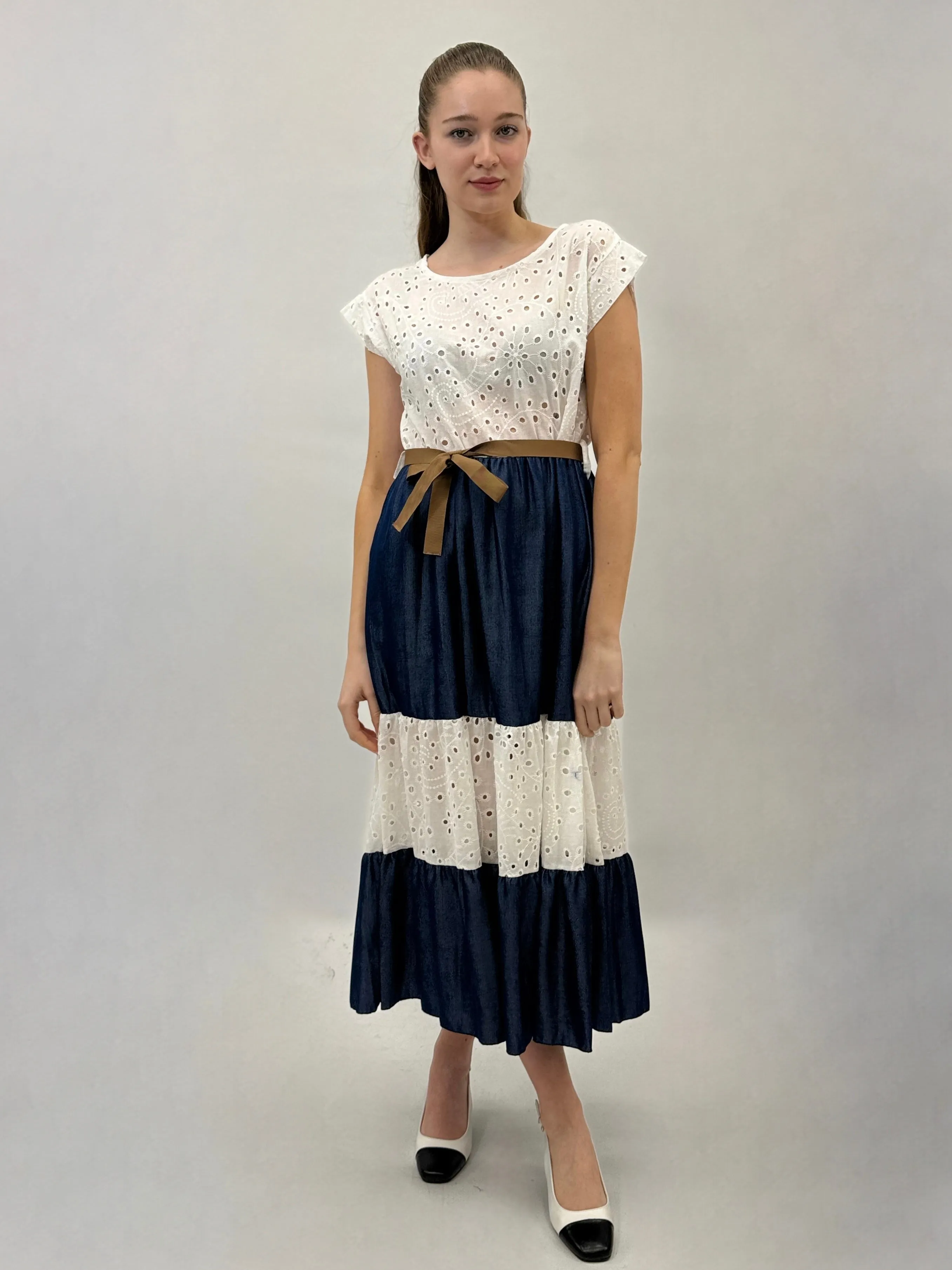 Lace Sangallo and Denim Dress