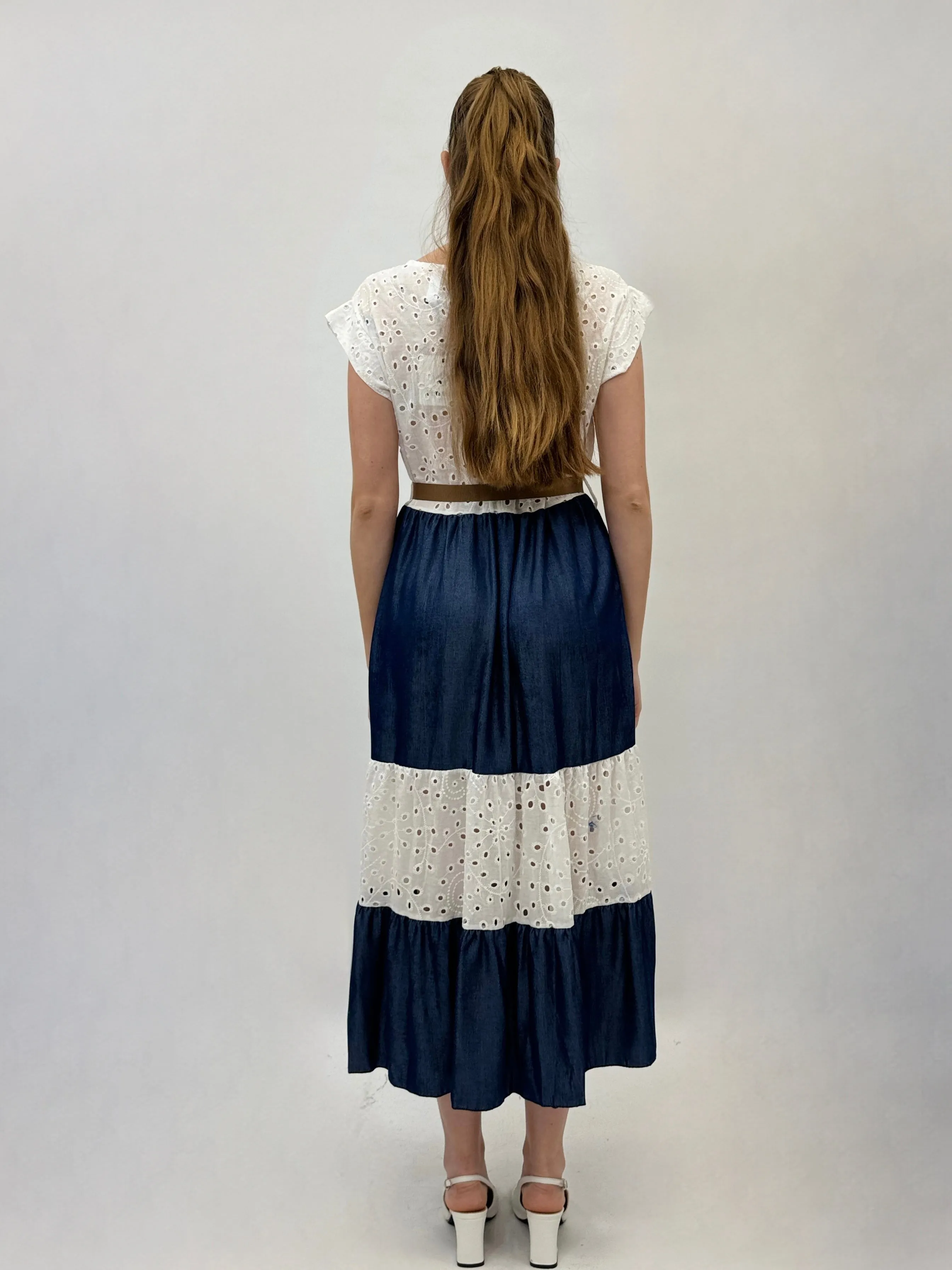 Lace Sangallo and Denim Dress