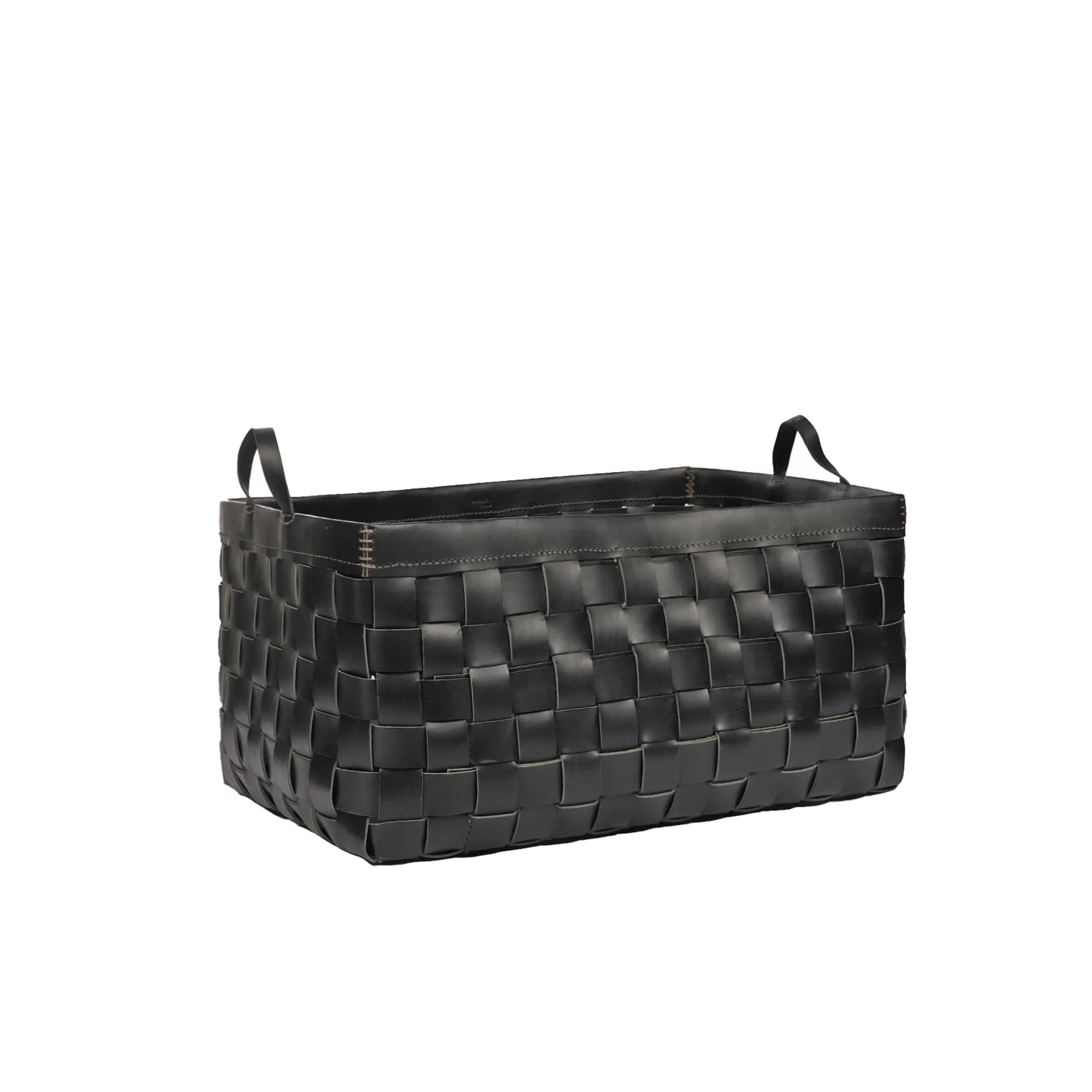 Large Black Leather Basket