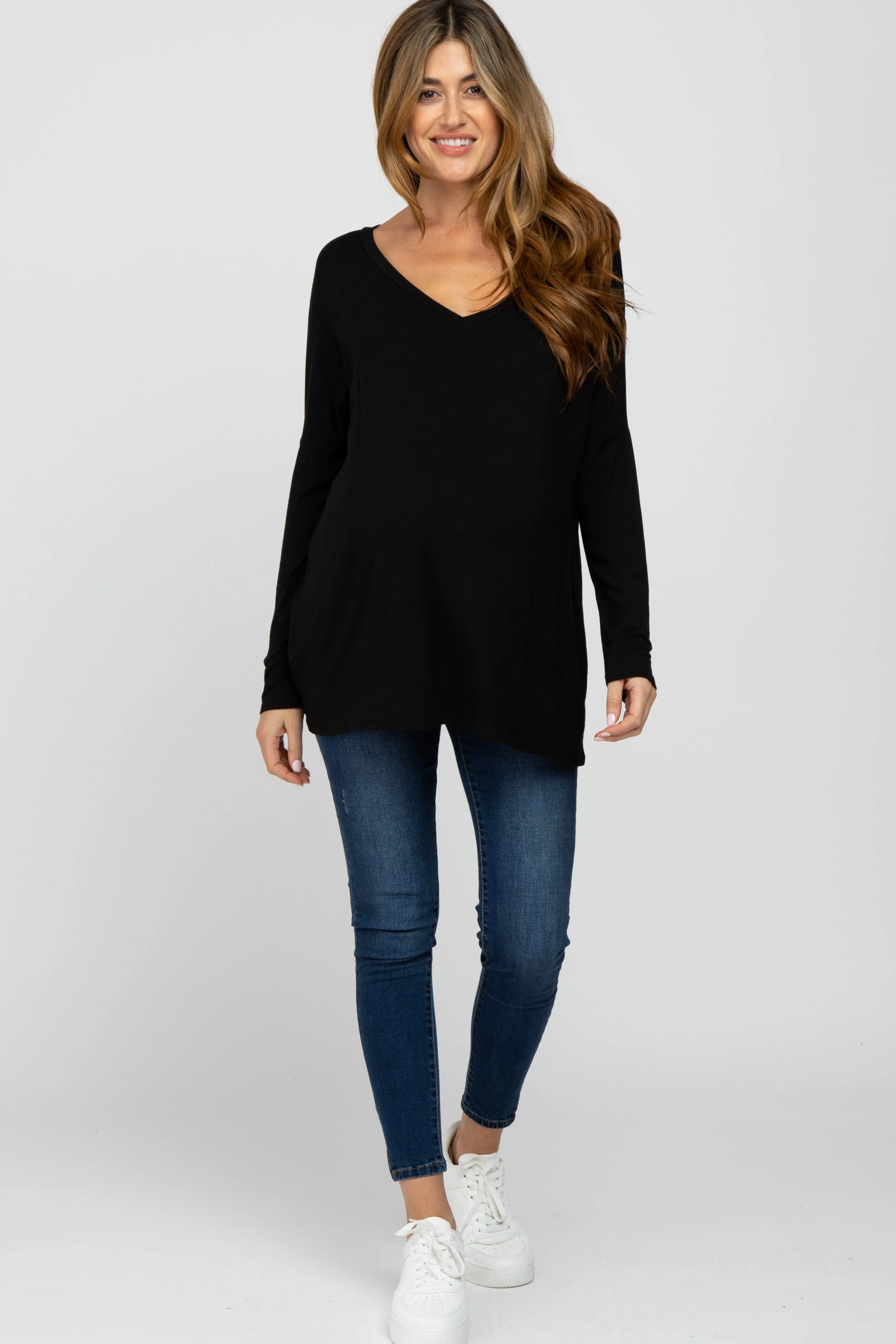 Black Maternity V-Neck Blouse