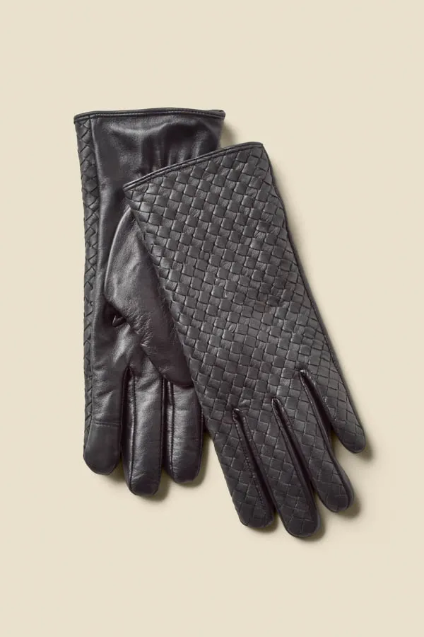 Black Woven Leather Gloves