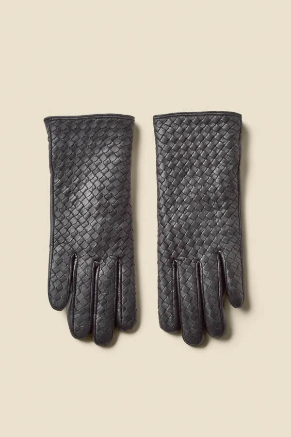 Black Woven Leather Gloves