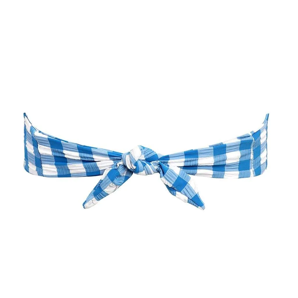 Blue Gingham Tori Ties Bandeau Bikini Top