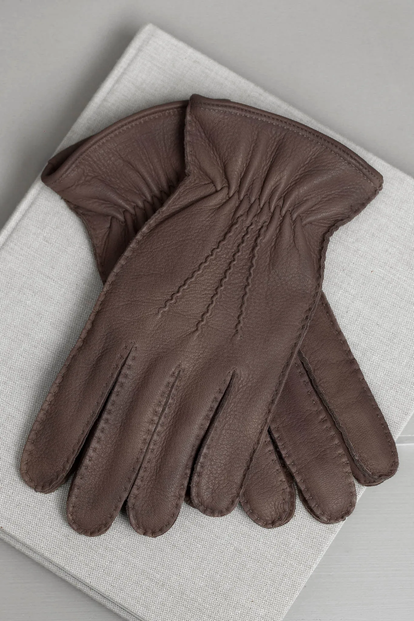 Brown Cashmere Lined Deerskin Leather Gloves Made in Italy