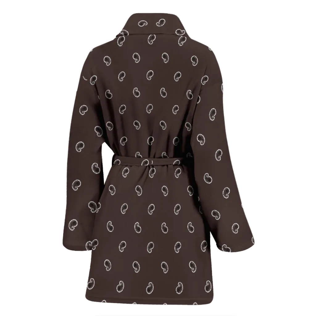 Coffee Brown Women's Bathrobe with Paisley Design