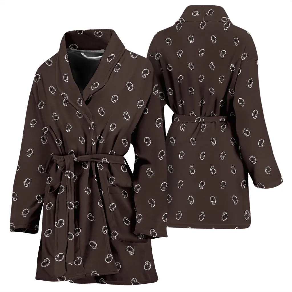 Coffee Brown Women's Bathrobe with Paisley Design