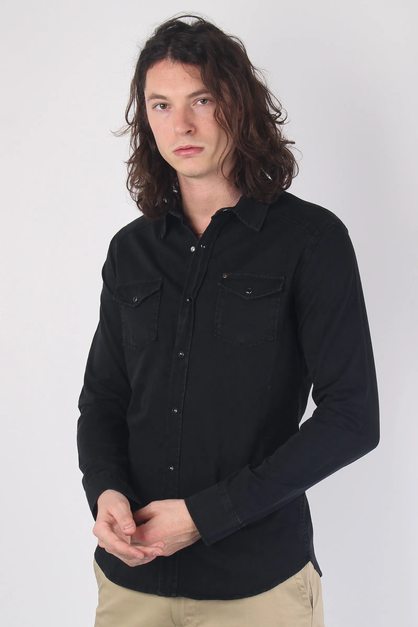 Black Slim Denim Shirt