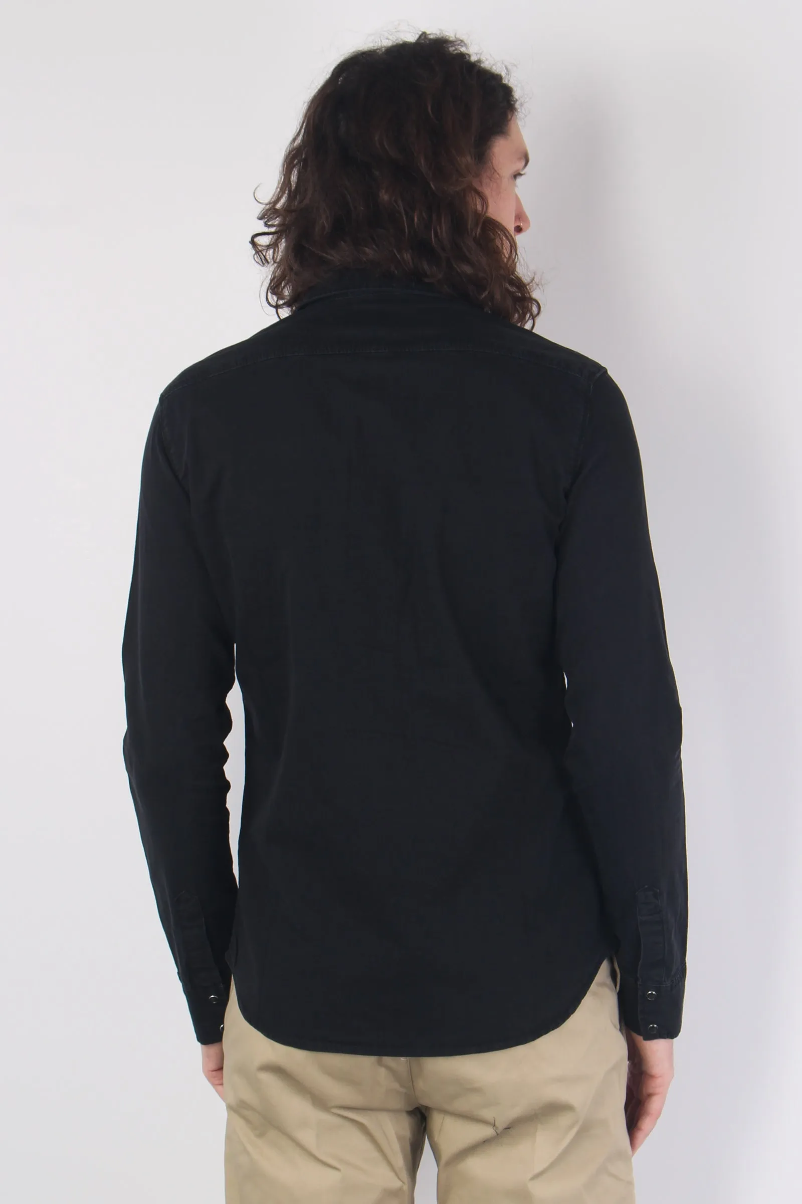 Black Slim Denim Shirt