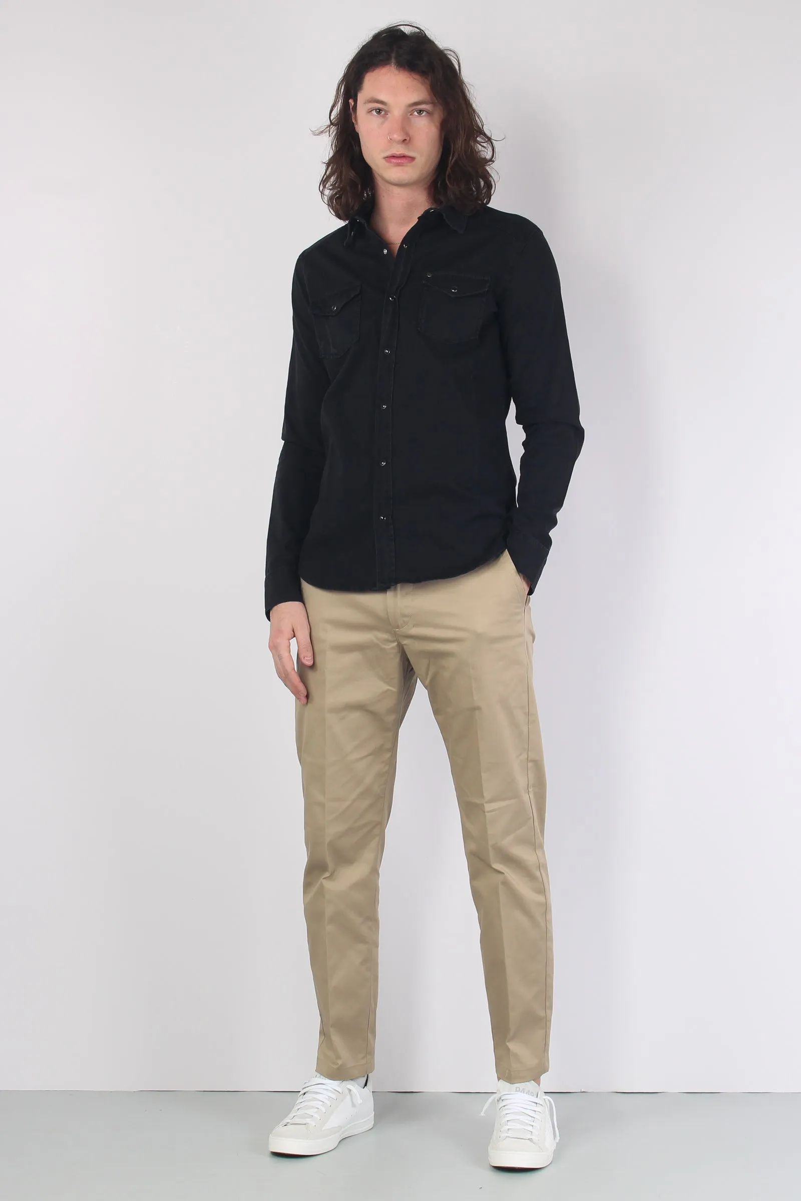 Black Slim Denim Shirt