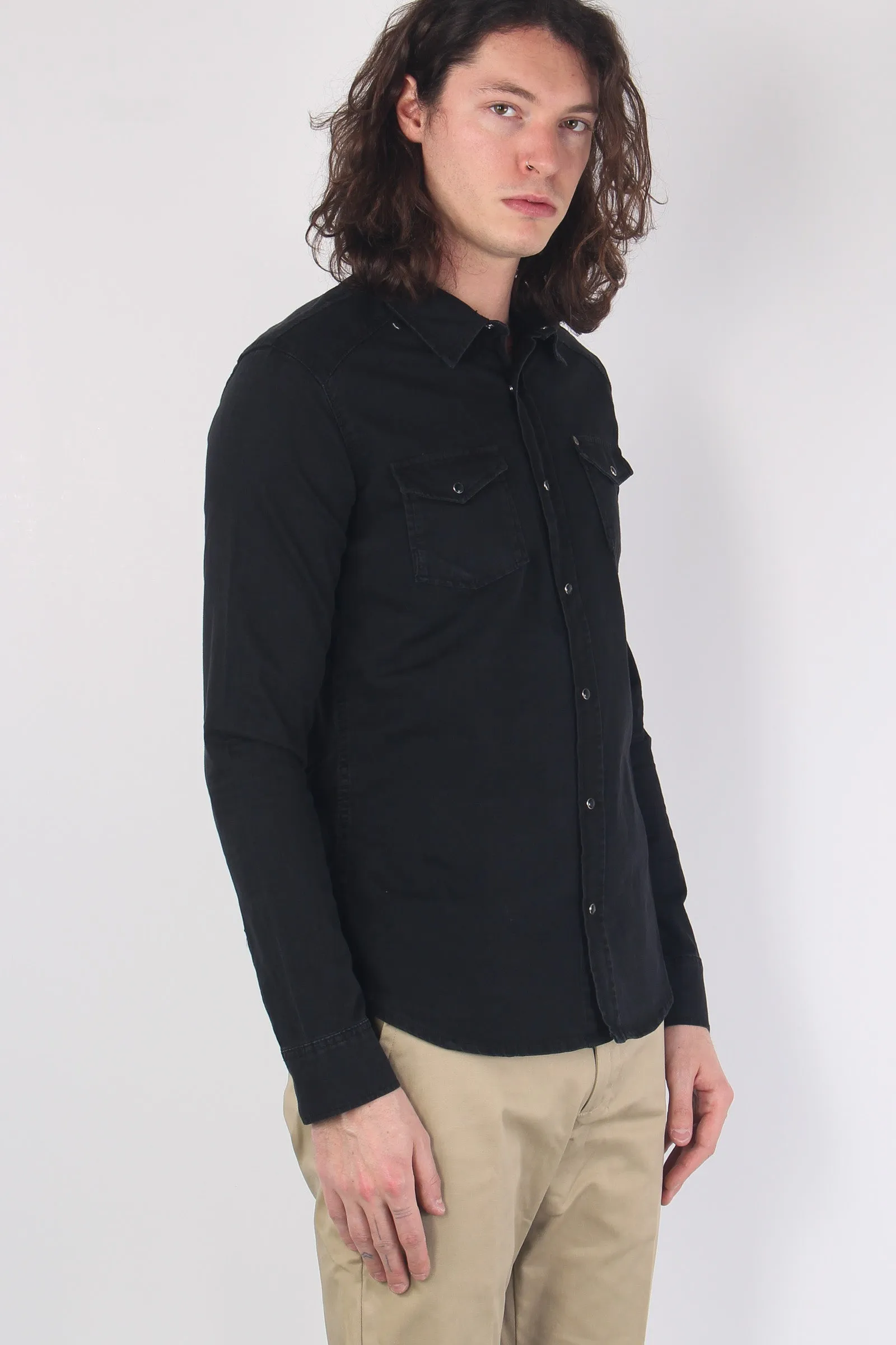 Black Slim Denim Shirt