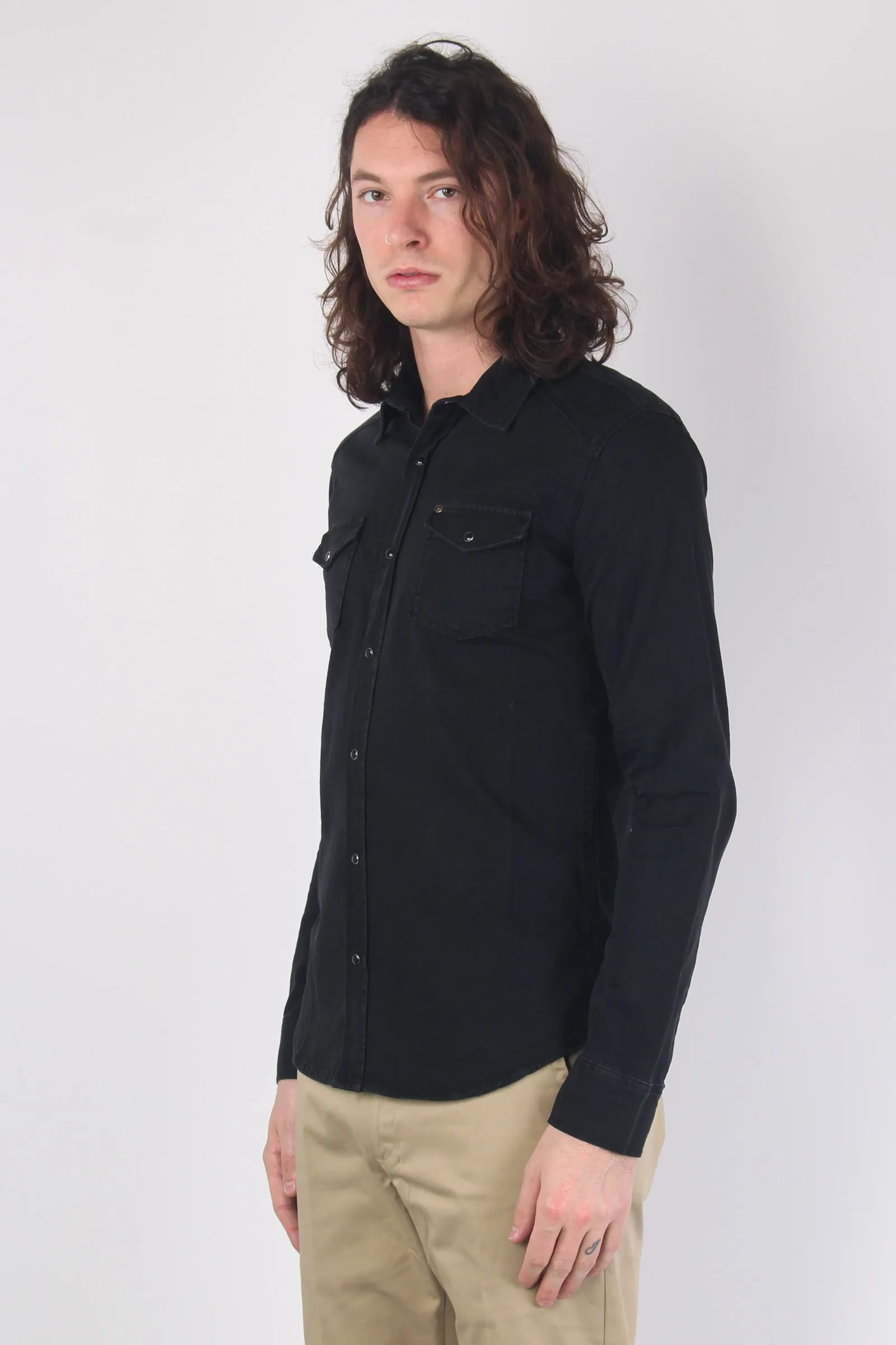 Black Slim Denim Shirt