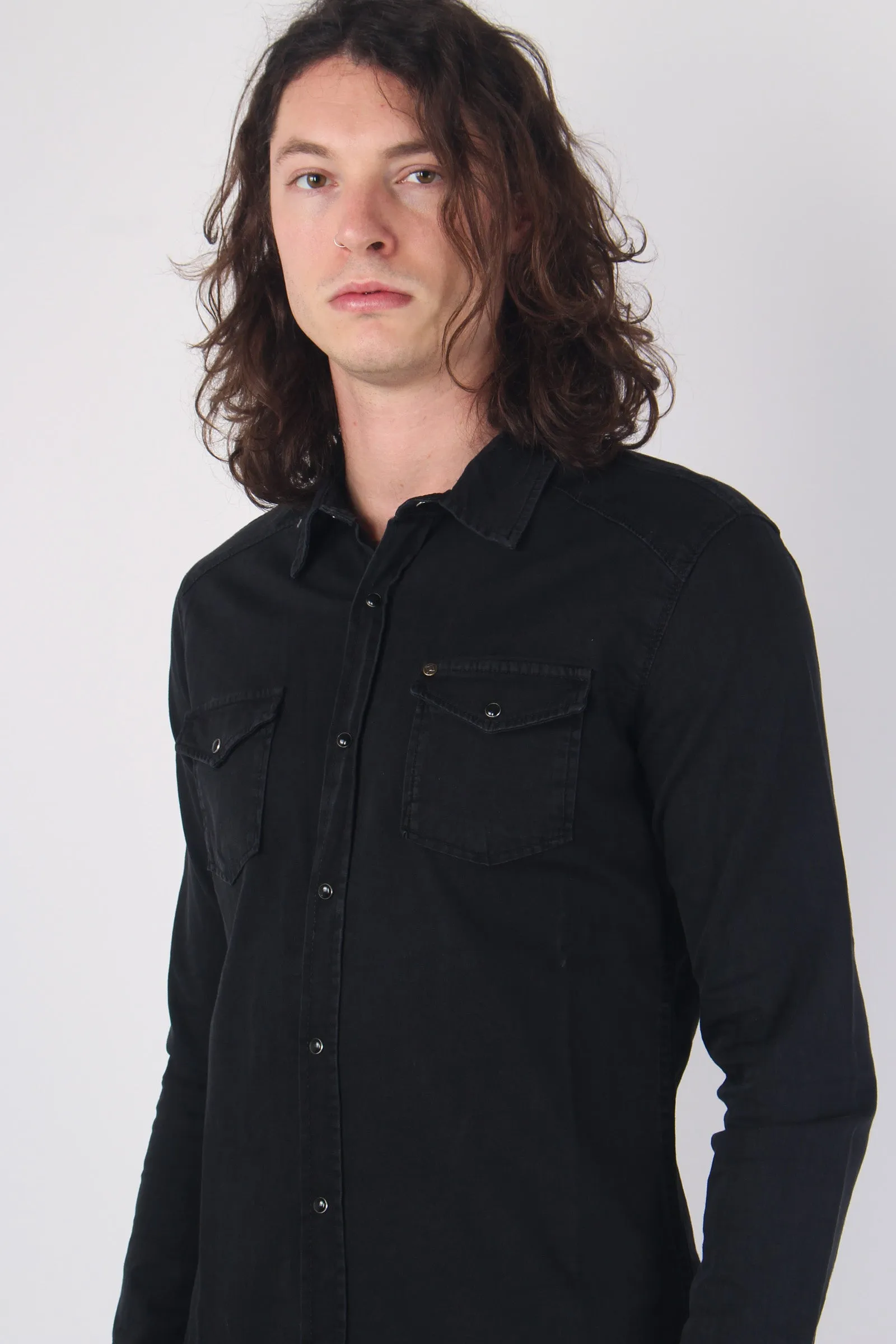 Black Slim Denim Shirt