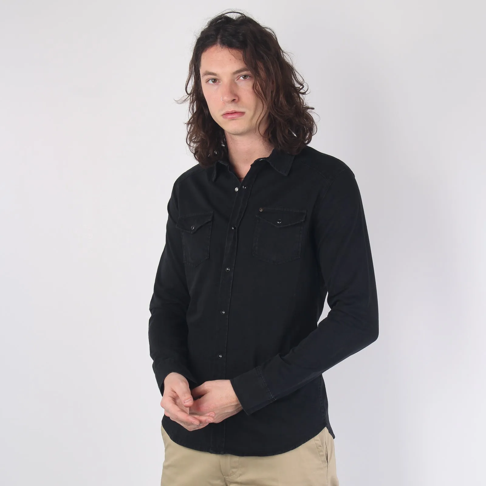 Black Slim Denim Shirt