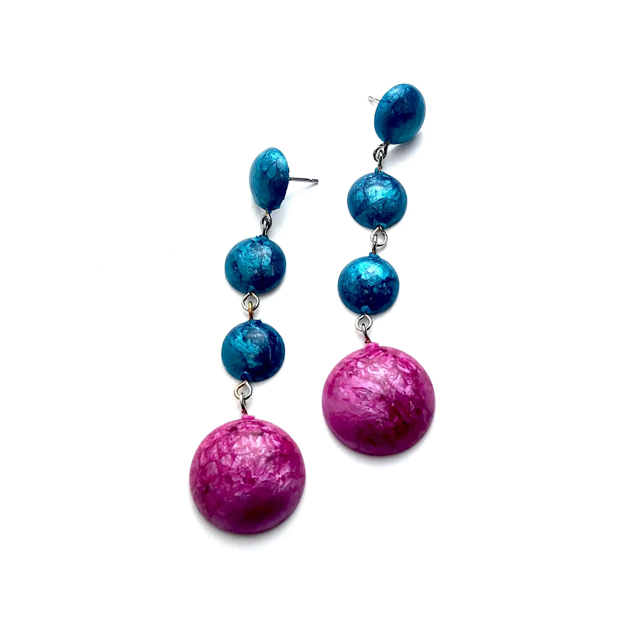 Peacock & Hot Pink Capiz Drop Statement Earrings