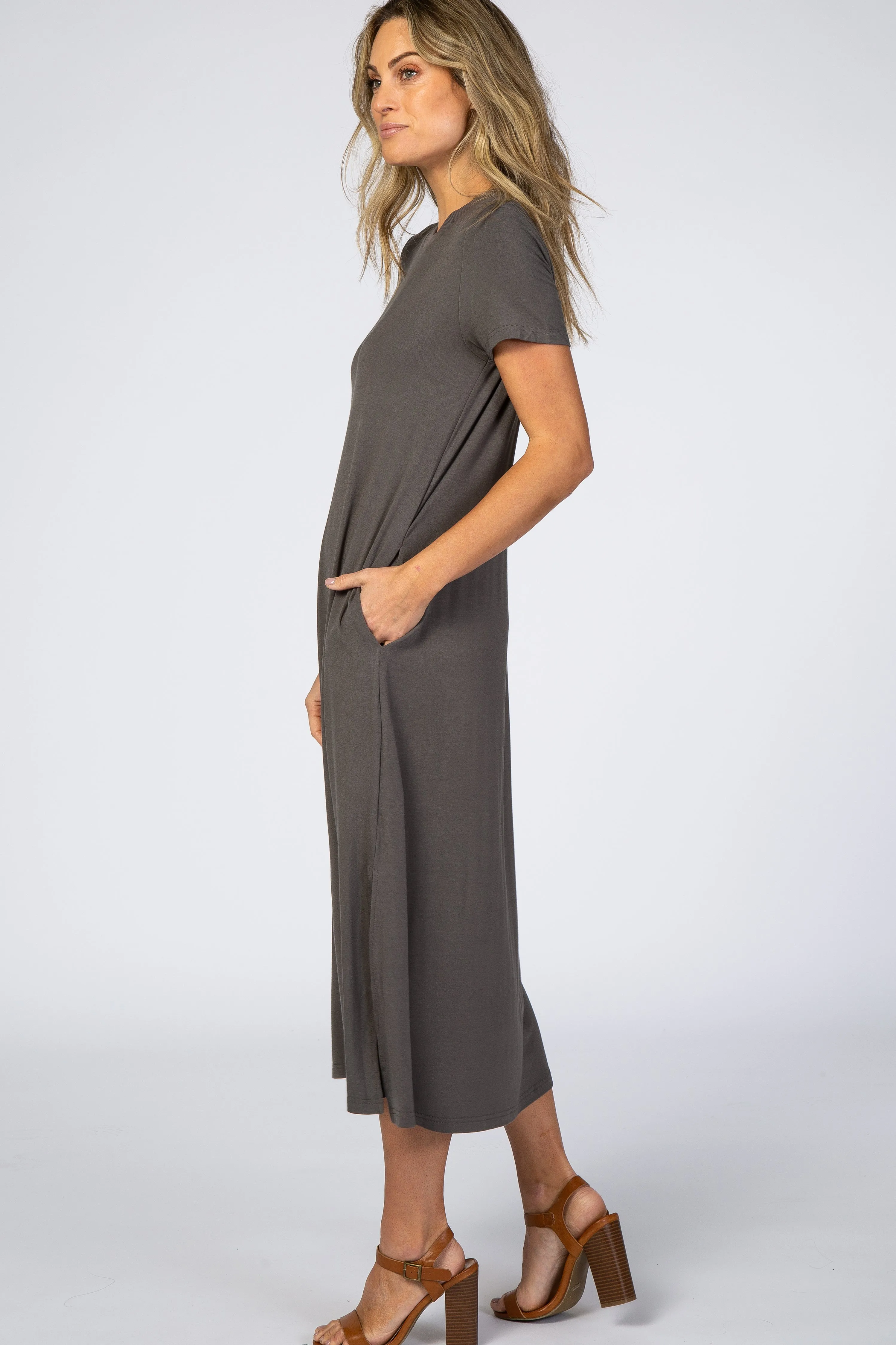 Side Slit Midi Dress in Charcoal