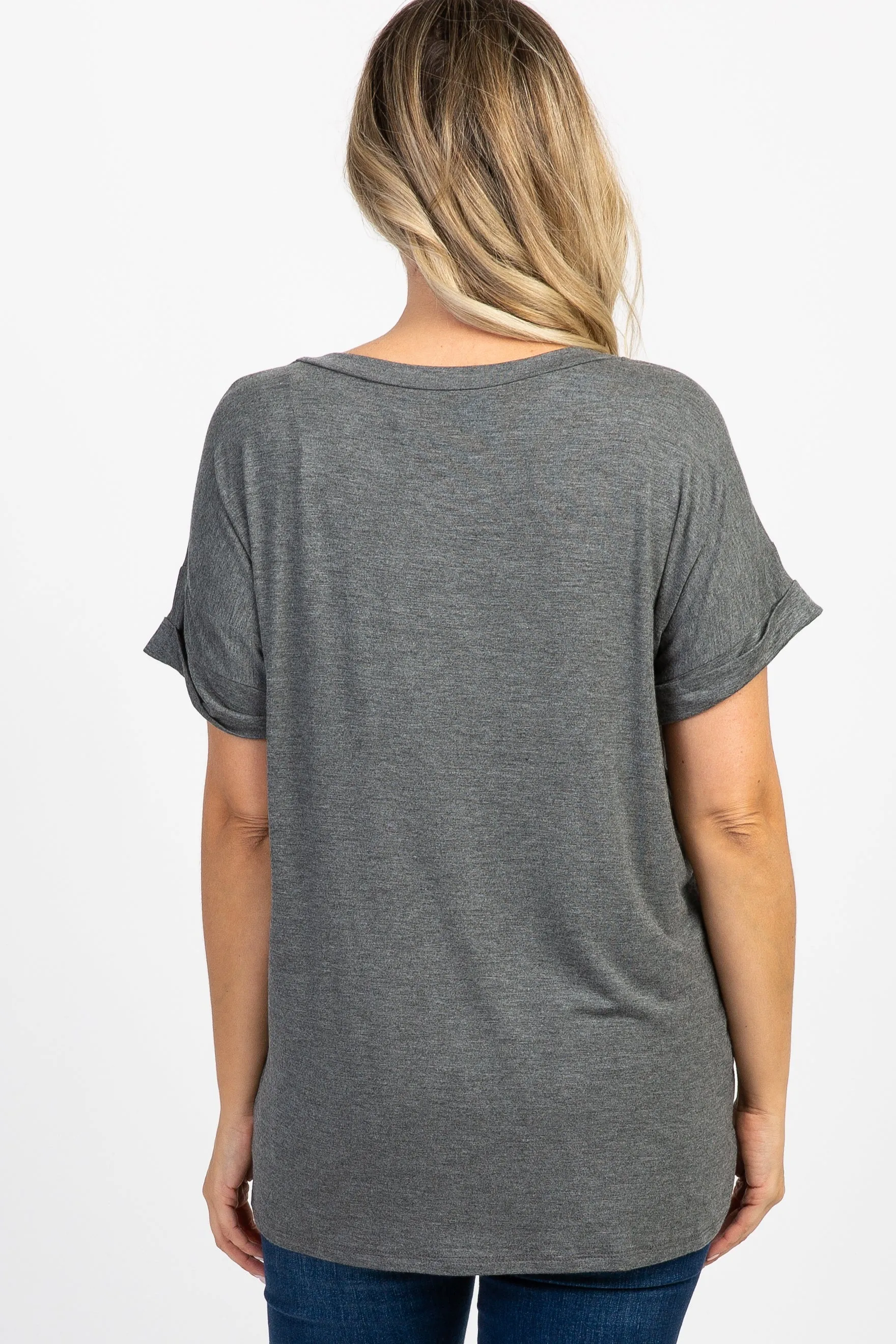 Charcoal Maternity Top with V-Neck and Pocket Accent