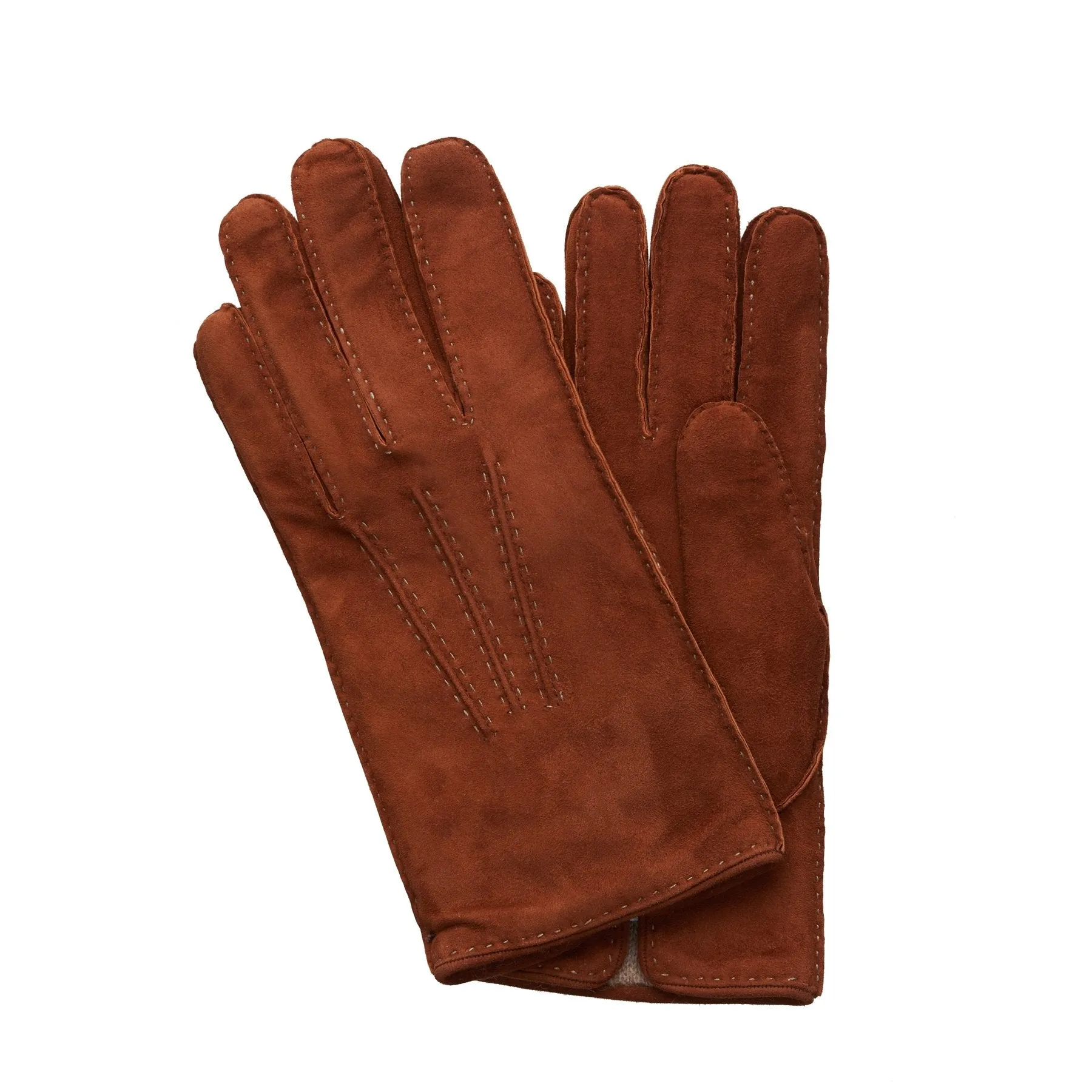 Cognac Brown Cashmere-Lined Suede Gloves