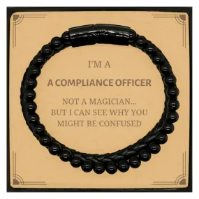 Badass Compliance Officer Gifts I'm Compliance Officer not a magician Sarcastic Stone Leather Bracelets for Compliance Officer