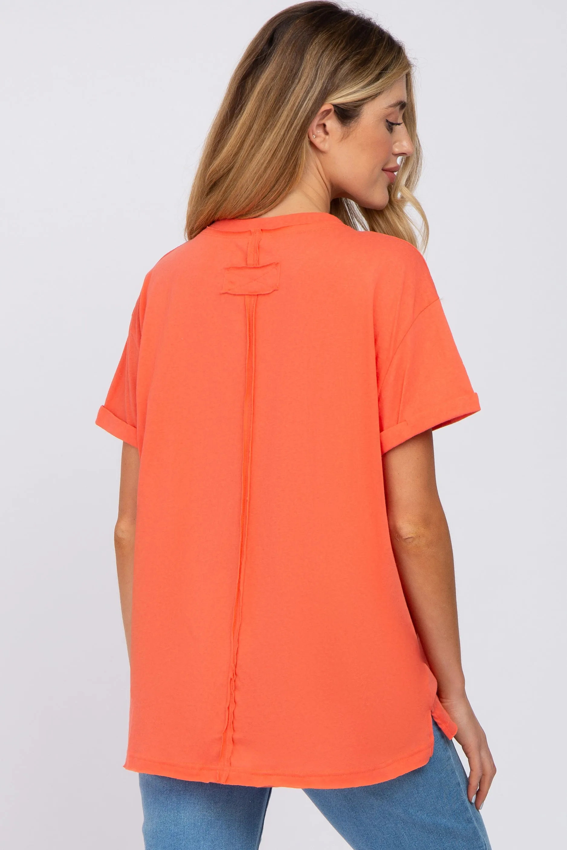 Basic Short Sleeve Maternity Top Coral Rolled