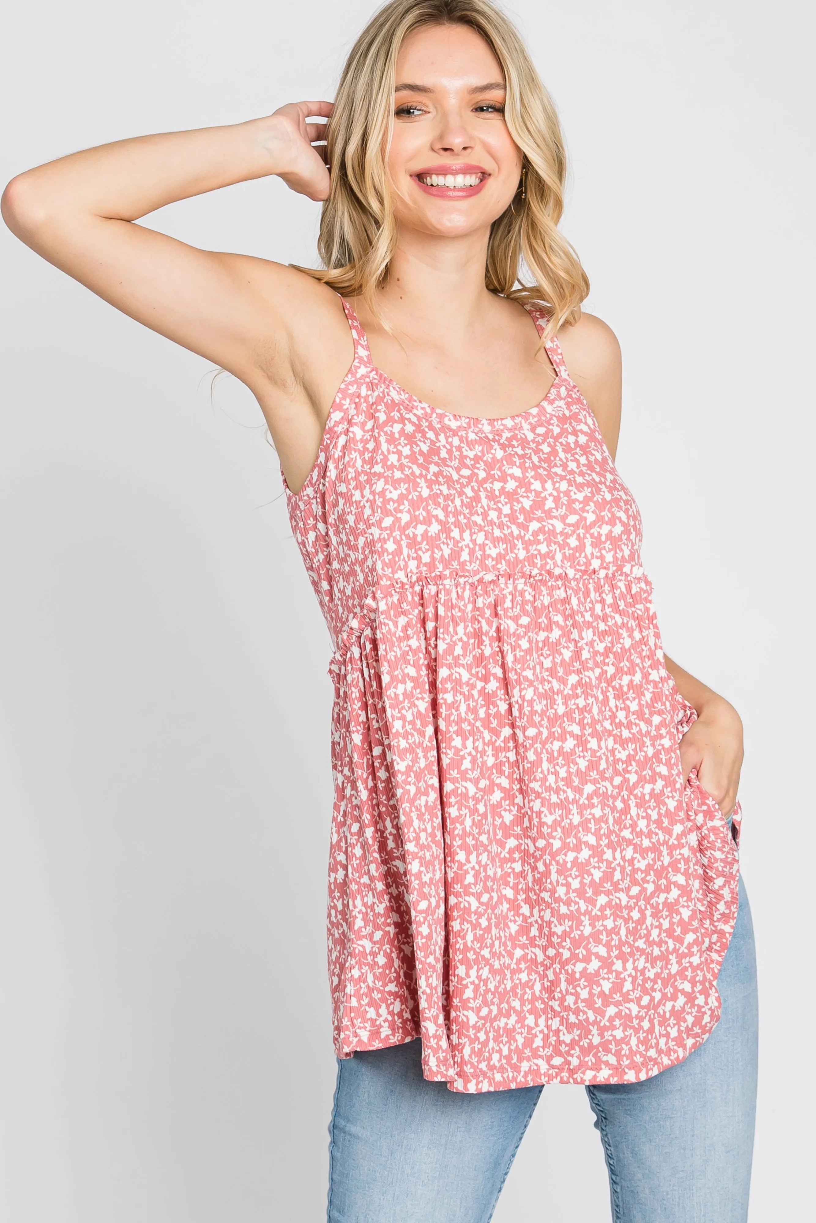 Coral Floral Babydoll Top