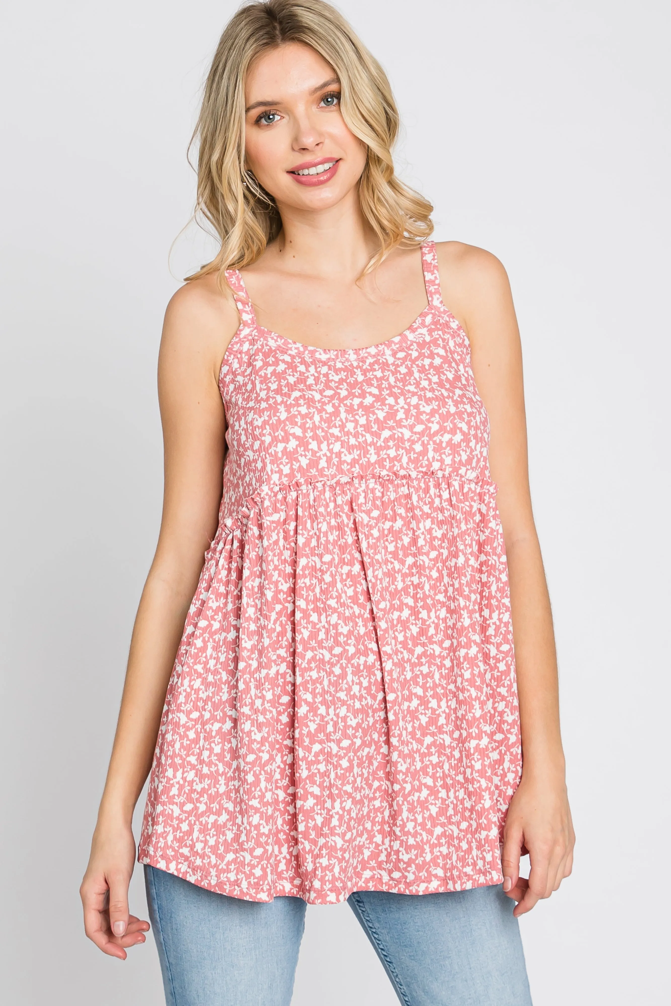 Coral Floral Babydoll Top