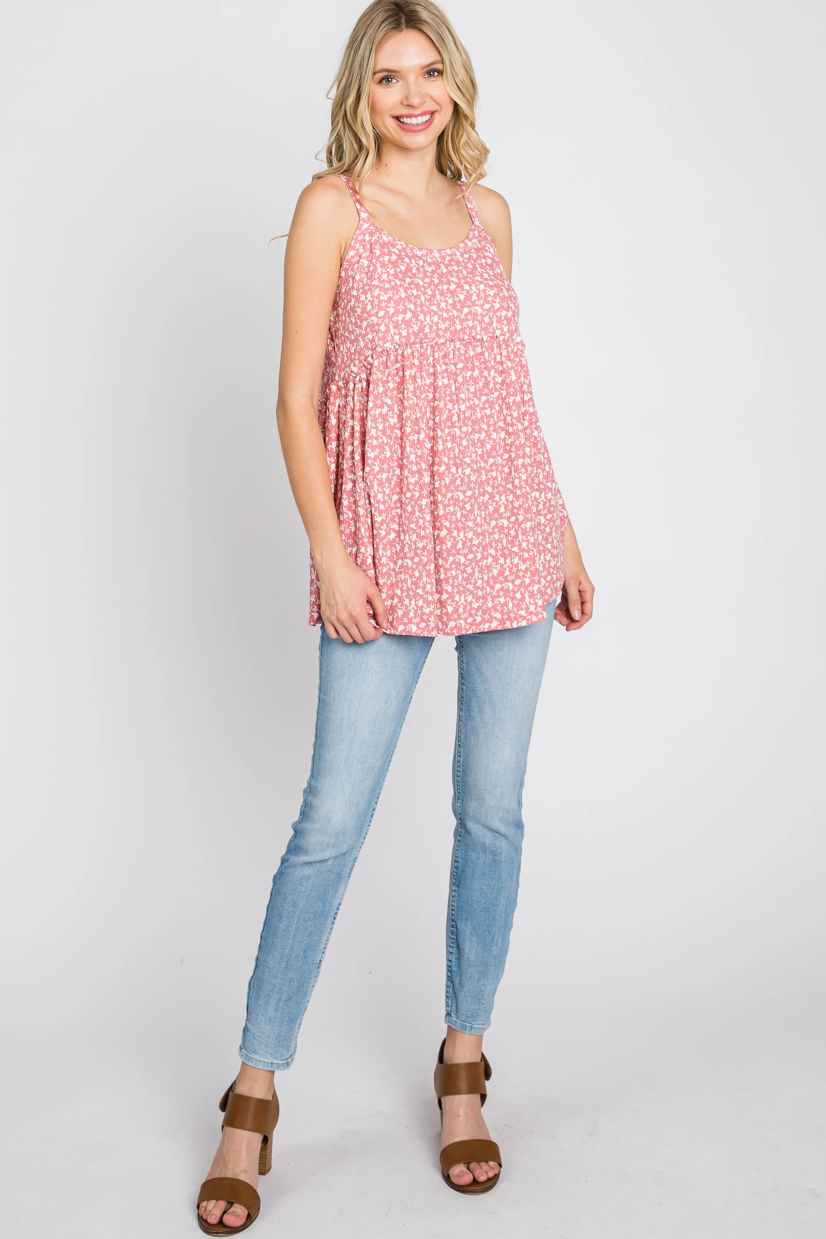 Coral Floral Babydoll Top