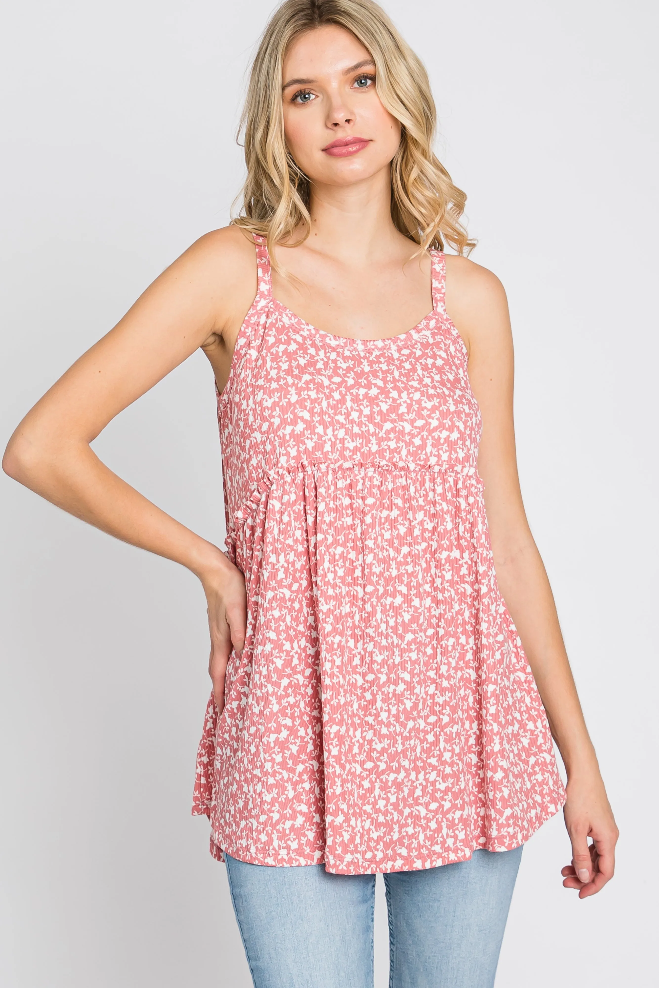 Coral Floral Babydoll Top