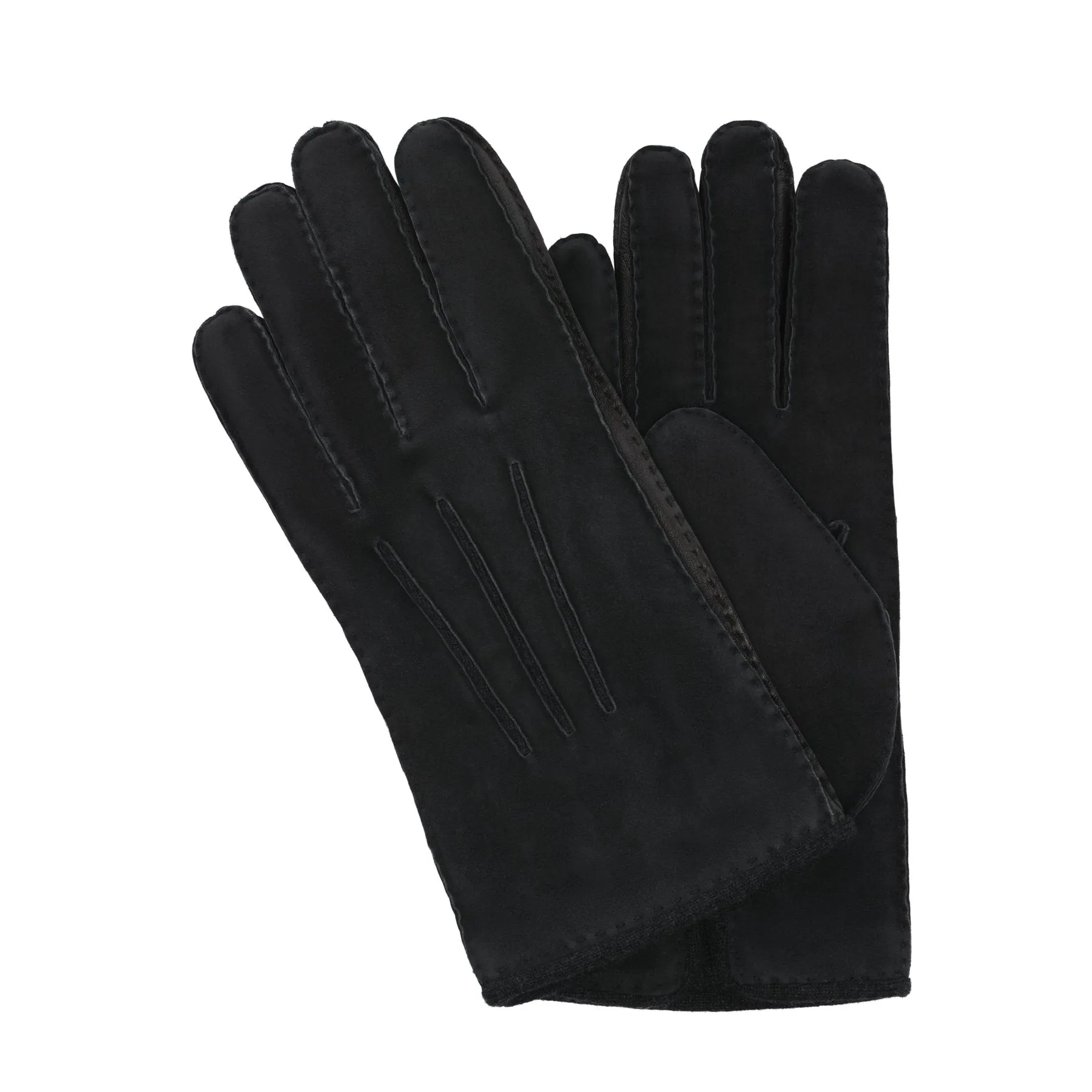 Dark Blue Cashmere-Lined Suede Gloves