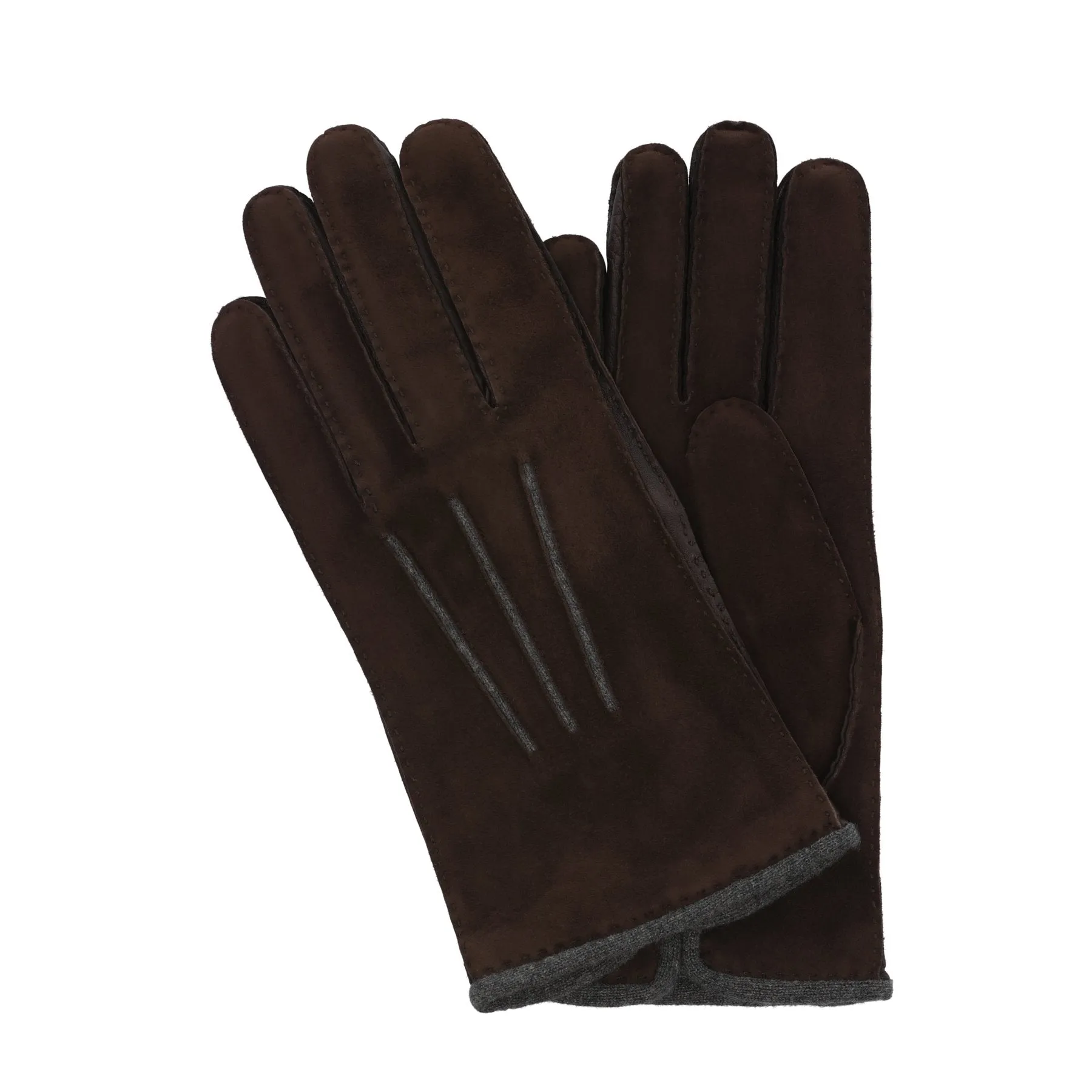 Dark Brown Cashmere-Lined Suede Gloves