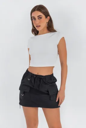 Short Elastic Waist Cargo Skirt with Drawstring