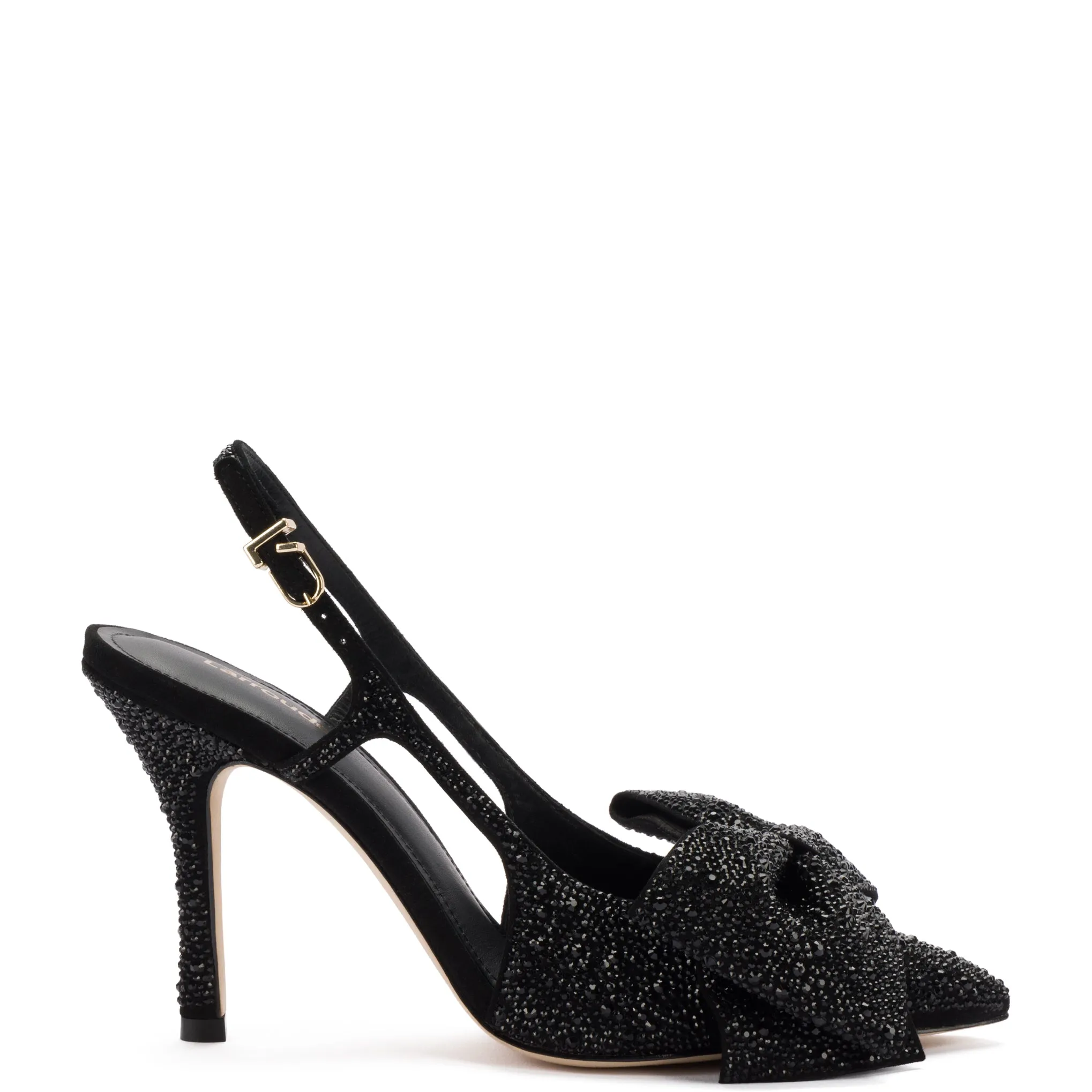 Black Suede Pumps Embellished with Crystals